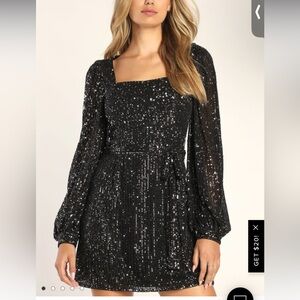 Lulus Festive Mood Black Sequin Long Sleeve Mini Dress
